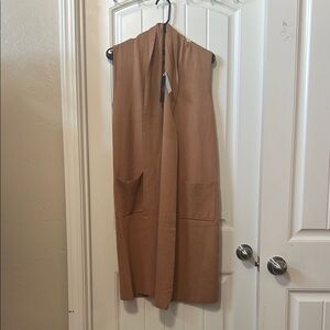 Tan Sleeveless Open Front Vest